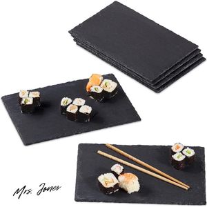Mrs. Jones Serveerplank Leisteen 6 stuks - Serveren Beschrijfbaar Buffet Onderzetter Rechthoek Antraciet 26 x 16 cm .