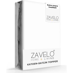 Zavelo Deluxe Katoen-Satijn Topper Hoeslaken Wit - 1 Persoons (90x220 cm) - Heerlijk Zacht - Rondom Elastisch - Perfecte Pasvorm
