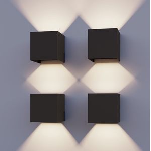 Calex LED Wandlamp - 4 stuks - Kubus - Zwart - LED Up & Down - Verstelbare Stralingshoek - 7W - Tuinverlichting - Modern Design - Warm Wit Licht - Voor Binnen en Buiten