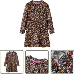 vidaXL Meisjesjurk - Kinderjurk - Kinderjurk met lange mouwen 128 marineblauw - Blauwe Jurk - Jurkje - Langmouwjurk
