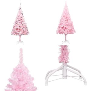 vidaXL Kunstkerstboom met verlichting en kerstballen 210 cm PVC roze - Kunstkerstboom - Kunstkerstbomen - Kerstboom - Kerstdecoratie