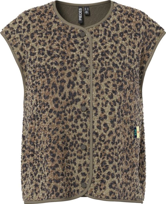 Pieces Gilet Pckatty Teddy Vest Bc 17162344 Tannin/leopard Dames Maat - M