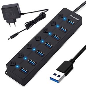 USB 3.0 Splitter 7 Poorts met 5V/2A Adapter en Individuele Aan/Uit-schakelaar