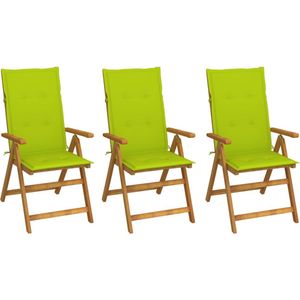 The Living Store Tuinstoelset - Massief Acaciahout - Vintage stijl - 3x stoel met kussen - Extra kussen - Groen - 57x69x111 cm