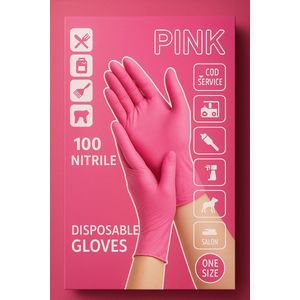 Roze Nitril Wegwerphandschoenen – 100 stuks – Poedervrij & Latexvrij – One Size – Extra Sterk