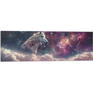 Vlag - Eenhoorn - Unicorn - Wolken - Kleuren - Sterren - 90x30 cm Foto op Polyester Vlag