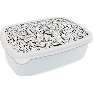Broodtrommel Wit - Lunchbox - Brooddoos - Line Art - Abstract - Patronen - Zwart Wit - 18x12x6 cm - Volwassenen