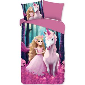 Pure Kinderdekbedovertrek ""eenhoorn en prinses"" - Multi - (140x200/220 cm) - Microfiber