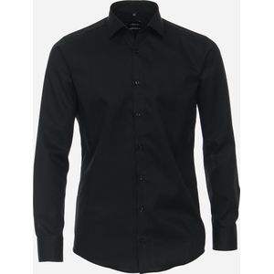 VENTI modern fit overhemd - mouwlengte 7 - twill - zwart - Strijkvriendelijk - Boordmaat: 44