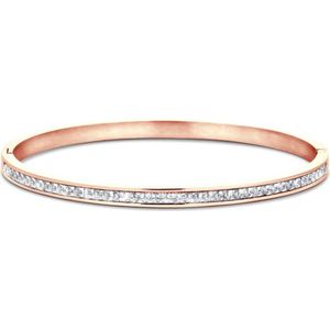 CO88 Collection 8CB-90889 Stalen Armband - Dames - Bangle - Zirkonia - 5 mm Breed - 55 x 60 mm - Staal - Rosegoudkleurig