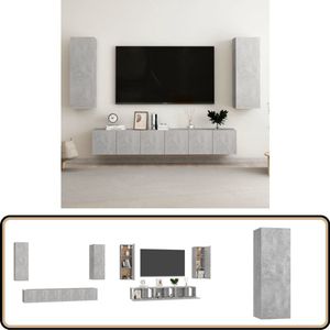 vidaXL Tv-meubelset - 5-delig - Bewerkt hout - Betongrijs Televisiescherm - Tv Meubilair - Salontafel - Tv Stand - Mediabox