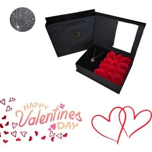 Valentijn Cadeaubox met I Love You Ketting in 100 Talen - Moederdag - Moederdag cadeautje - Cadeautje voor vrouw - Valentijn Geschenkset - Rozen Giftbox met ketting - 6x rode zeeprozen met geur - Geschenkdoos - Valentijn cadeautje voor haar