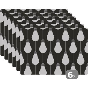 Placemat - Placemats kunststof - Gloeilampen - Licht - Patronen - 45x30 cm - 6 stuks - Hittebestendig - Anti-Slip - Onderlegger - Afneembaar