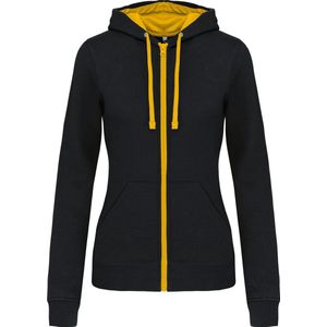 Kariban Damessweater met rits en capuchon in contrasterende kleur K467 - Black / Yellow - L