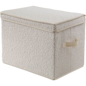 Hoge opbergdoos met deksel van bouclé-stof in écru - H30 cm