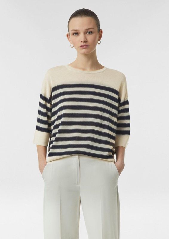 comma - Gebreide Trui - Gestreept - Lyocellmix - Ronde Halslijn