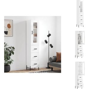 vidaXL Hoge Kast - Hoge Kasten - Dressoir - Buffetkast - Hoge kast 34,5x34x180 cm bewerkt hout hoogglans wit