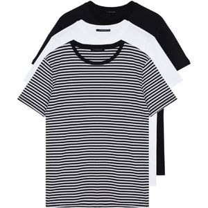 Trendyol - Tmnss19Bo0007 - T-shirt - Marineblauw-Zwart-Wit - 100% Katoen - 3-Pack