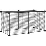 vidaXL-Huisdierenkooi-met-8-panelen-35x35-cm-staal-zwart