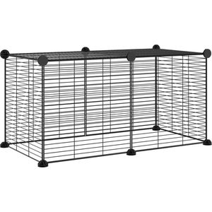 vidaXL-Huisdierenkooi-met-8-panelen-35x35-cm-staal-zwart