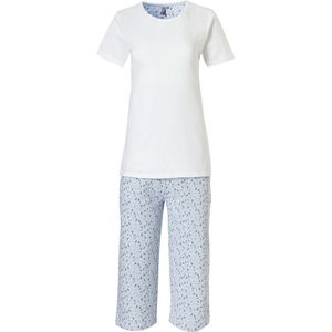By Louise Dames Capri Korte Pyjama Set Wit / Blauw - Maat XXL