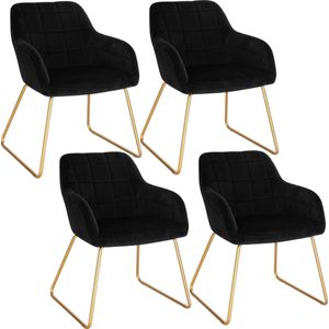 Luxe eetkamerstoel - Set van 4 - Zwart - Fluweel - Eetkamerstoelen Set - Stoelen Set van 4 - Modern - Stoelen - Velvet Stoel