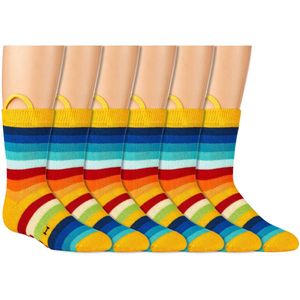 Kindersokken met aantrekhulp | Kleur: Geel | Patroon: Strepen | Diverse maten | 6 paar