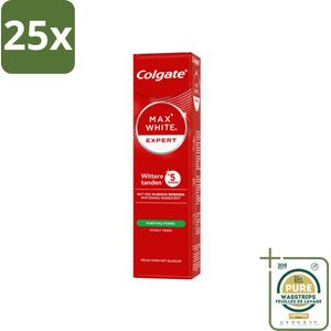 25 x Colgate – Max White Expert Purifying Power – Tandpasta – 75 ml - Grootverpakking - Witte Tanden - Tandpasta Whitening - Waterstofperoxide - Vlekken Verwijderen - Glimlach Verlichten