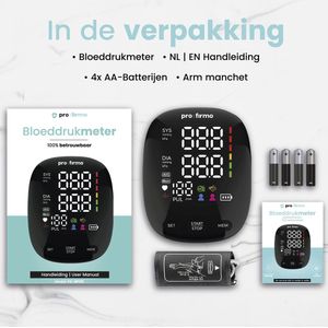 Pro Firmo Bloeddrukmeter Bovenarm – Nauwkeurige Digitale Bloeddrukmeter voor Volwassenen & Senioren – Automatische Hartslagmeter met WHO-Kleurindicatie, Groot LCD-scherm – Incl. Batterijen & Opbergtas – Thuisgebruik & Professioneel