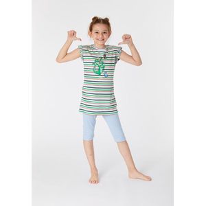 Woody pyjama meisjes - multicolor gestreept - krokodil - 221-1-BAB-S/910 - maat 140