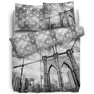 Face2Face - Brooklyn Bridge - Dekbedovertrek - Eenpersoons - 135x200 + 80x80 cm - Black/White