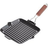 Fontignac Grillpan Zwart 24 cm - Gietijzeren pan met diepe groeven en inklapbare handgreep