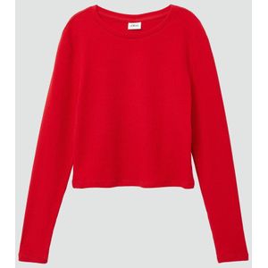 T-shirt - Cropped - Lange Mouwen - Geribbelde Katoenmix