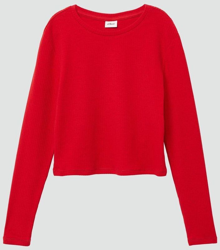 T-shirt - Cropped - Lange Mouwen - Geribbelde Katoenmix