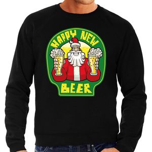 Grote maten foute Kersttrui / sweater - oud en nieuw / nieuwjaar trui - happy new beer / bier - zwart voor heren - kerstkleding / kerst outfit XXXL