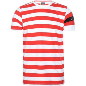 Re-Born - Sportkleding - Sport shirt - Streep t-shirt - Korte mouw t-shirt - Langer shirt - Heren - Rood/Wit - Maat M