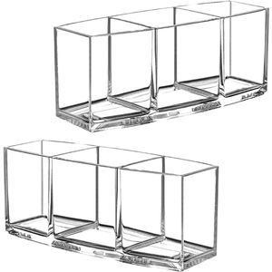 Makeup Borstel Houder Organiser - 3 Slot Acryl Makeup Borstel Organiser - Eyeliners Display Houder voor Cosmetica Organiseren (2 Packs Doorzichtig)
