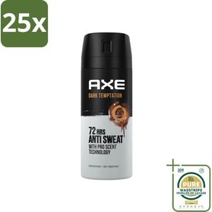 25 x Axe - Deodorant Spray - 72hrs Anti Sweat - Dark Temptation - 150 ml - Grootverpakking - Anti-sweat Spray - 72 Uur Bescherming - Deodorant Spray - Zweetvoorkomend - Geur Chocolade