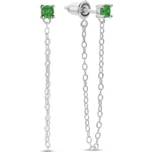 New Bling 9NB-1046 Zilveren Oorknopjes met zirkonia en Kettinkje - 3mm - Groen - Lengte 33mm - Rhodium - Zilver