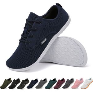 Geweo Barefoot Schoenen - Fitnessschoenen Turnschoenen Heren - Knit Textiel - Flexible Platte Zool - Ruime Teenruimte - Blauw - Maat 45