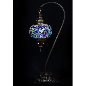 Sfeerverlichting Online tafellamp blauw glas mozaïek Ø 13 cm en hoogte 39 cm - Turkse tafellamp - Oosterse tafellamp
