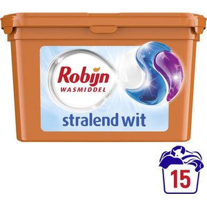 Robijn Wascapsules - 3-in-1 - Stralend Wit - 15 Stuks - Voordeelverpakking 24 stuks