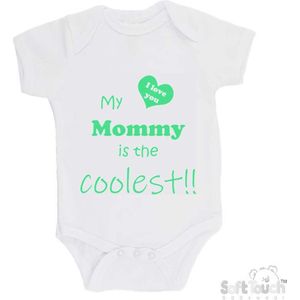 100% katoenen Romper ""My mommy is the coolest!! / I love you"" Moeder Moederdag Mama Unisex Katoen Wit/mint Maat 56/62