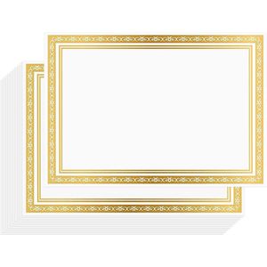 Titel: Blank Certificaat Papier (50 stuks) – Wit A4 Papier met Gouden Rand – Geschikt voor Laserjet Printer – Voor Collega’s, Examens, Scholen, Diploma’s en Meer.