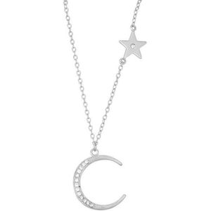 Fate Jewellery Ketting FJ487 – Silver Moon and Star – 925 Zilver met Zirkonia Kristallen – 45cm + 5cm