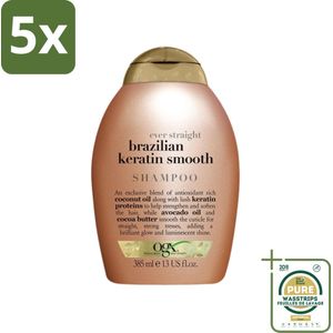 5 x OGX - Brazilian Keratin Therapy - Shampoo - Versterkend - Gladmakend - 385 ml - Grootverpakking - Keratine Shampoo - Keratine Therapy - Keratine Haar - Keratine Haar Behandeling - Keratine Haar Versterking