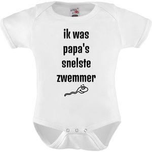 Baby romper met tekst: Ik was papa's snelste zwemmer | maat 56 | romper korte mouw | kleur wit | kraam cadeau | papa | vader