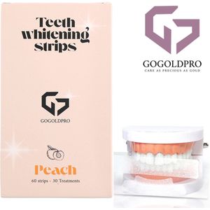 GoGoldPro PAP+ Tanden bleek Strips - 60 Strips voor Stralend Witte Tanden - Wittere Tanden Zonder Peroxide - 100% Veilig en Natuurlijk! - Teeth Whitening Strips - 7 Verschillende Smaken - Perzik