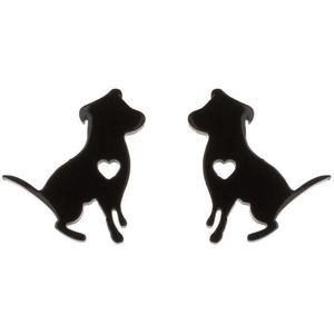 Gading® dames RVS oorknoppen met hondje-zwart-9mm-13mm