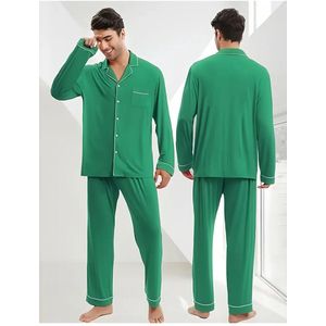pyjama satijn heren nachtkleding groen goedkoop huispak comfort mannen glans reverkraag knopen elastisch lange mouwen lange broek